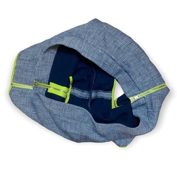 Club Monaco Sabrina Shorts Linen & Silk Tweed Marine Blue & Neon Green - Picture 4 of 5